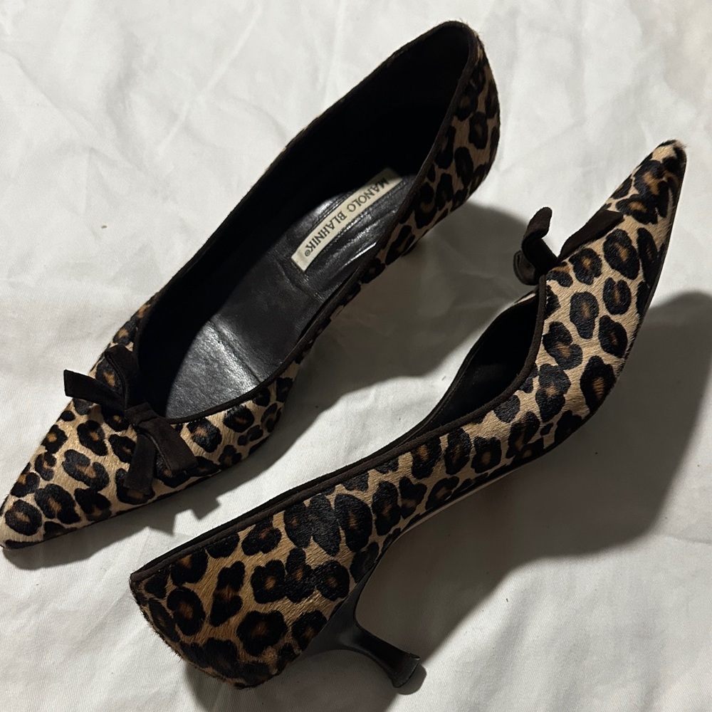 Manolo Blahnik Vintage Animal Print Bow Heels